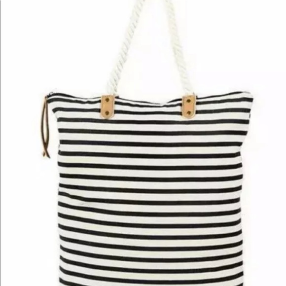 Summer and Rose Striped Tote Beach Bag Dark Navy Stripes Rope $58 - Picture 7 of 8